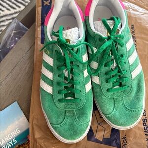 Adidas Green and White Suede Sneakers
